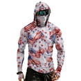 thumbnail image 1 of 4th of July Patriotic Fishing Hoodie with Integrated Face Mask, UPF 50+ UV Sunscreen Long Sleeve Rash Guard for Outdoor Hiking and Running, 1 of 6