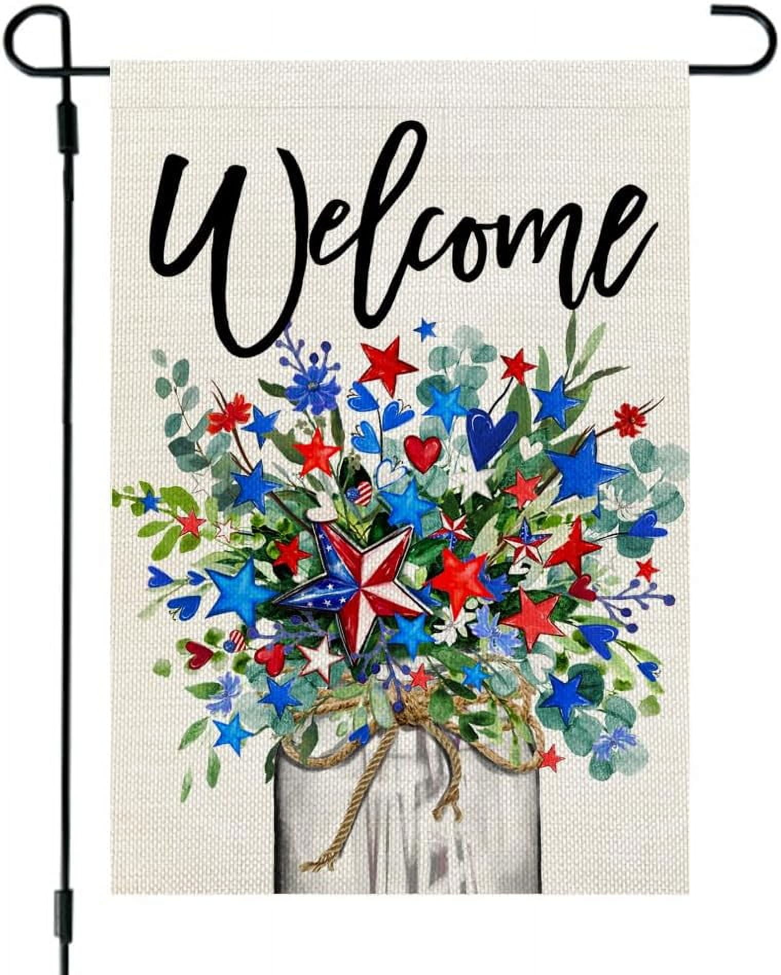 4th of July Patriotic Floral Mason Jar Garden Flag 12X18 inch Double ...