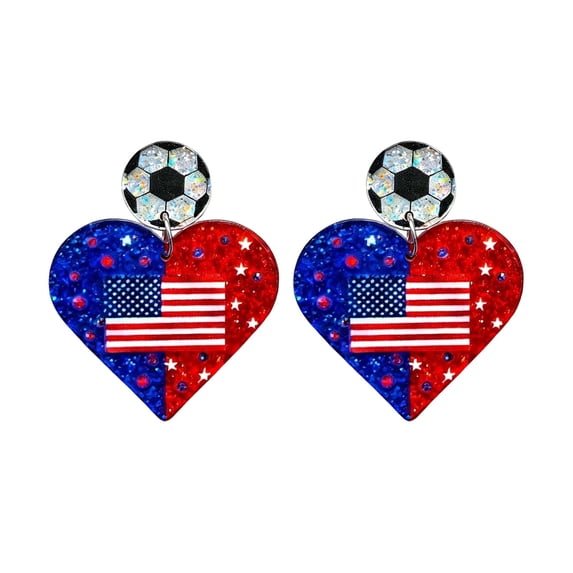 4th of July Patriotic Glitter Earrings for Women, Heart Shape Acrylic Earrings Set, Independence Day Memorial Day Holiday Jewelry Gifts, Red Blue
