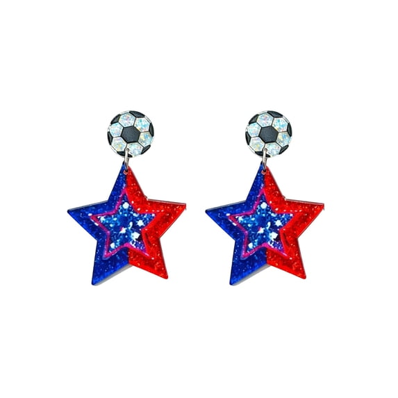 4th of July Patriotic Glitter Earrings for Women, Star Shape Acrylic Earrings Set, Independence Day Memorial Day Holiday Jewelry Gifts, Red Blue