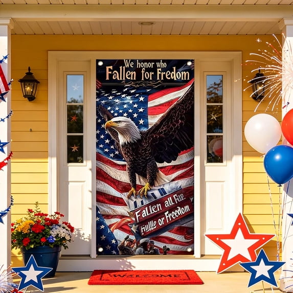 4th of July Patriotic Hanging Background curtain with Tie Rope, Easy Install Door Frame Decor for Festival Celebration 250th Anniversary