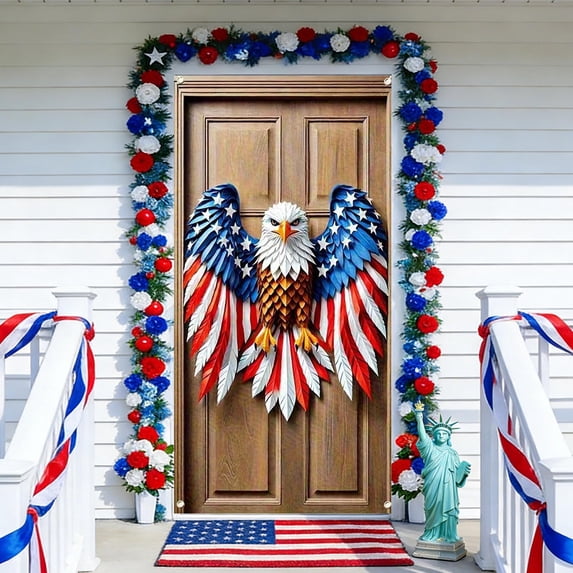 4th of July Patriotic Hanging Background curtain with Tie Rope, Easy Install Door Frame Decor for Festival Celebration