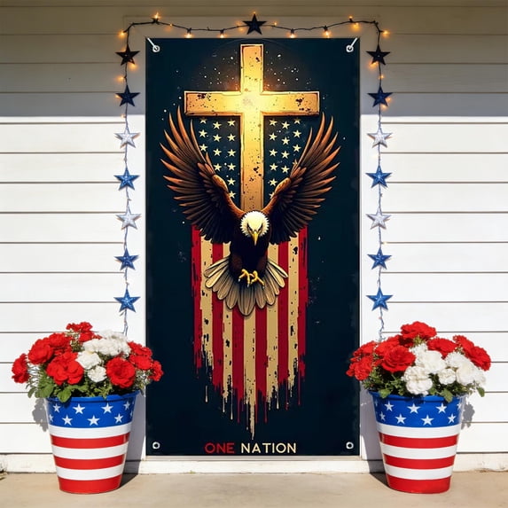 4th of July Patriotic Hanging Background curtain with Tie Rope, Easy Install Door Frame Decor for Festival Celebration