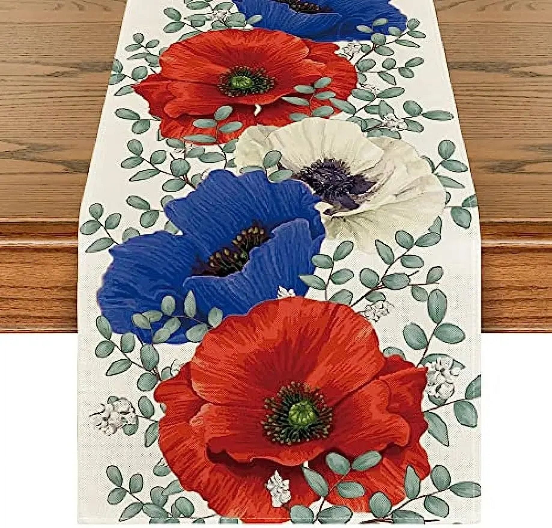 4th of July Patriotic Linen Table Runners Dresser Scarves Poppy