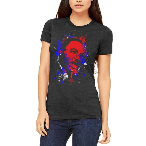 4th of July Patriotic MLK Martin Luther King Silhouette Juniors Soft T Shirt Heather Black LG