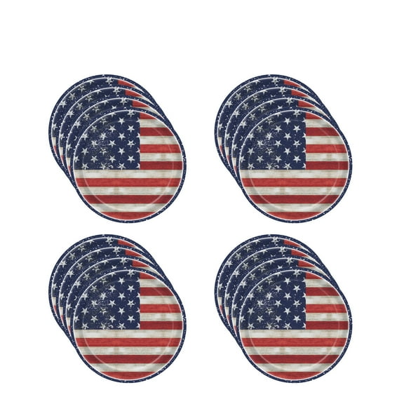 4th of July Patriotic Party Supplies 16PC 7-inch Plates- Red White Blue Disposable Tableware Set for BBQ