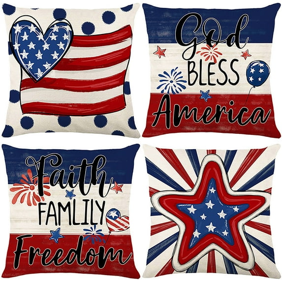 4th of July Patriotic Pillow Cover - HD Printed Cotton Linen Sofa/Bedding Decor, Detachable for Indoor/Outdoor (18x18in)