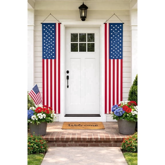 4th of July Patriotic Porch Banners 2 Pack American Flag Door Hanging Decor Red White Blue
