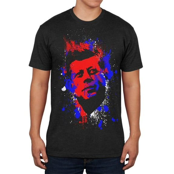 4th of July Patriotic President JFK Kennedy Silhouette Mens Soft T Shirt Vintage Black LG