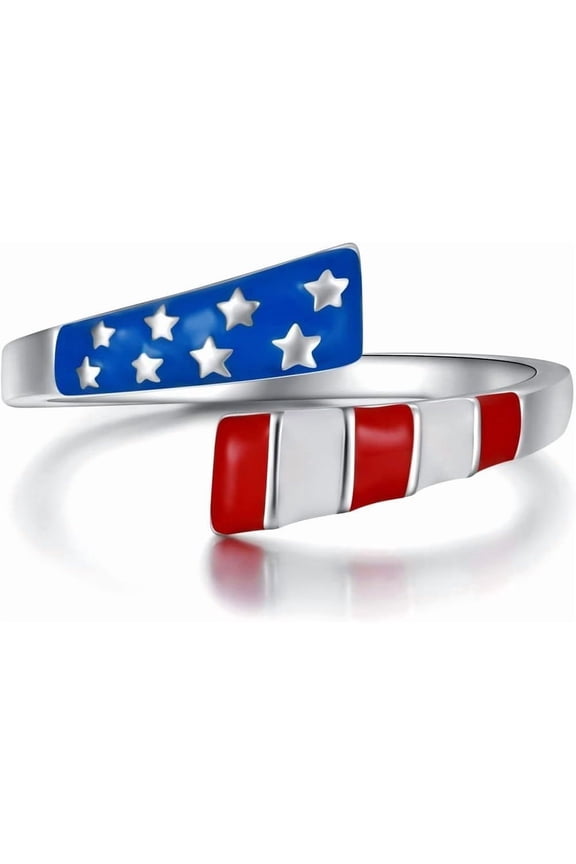 4th of July Patriotic Rings for Women Men America Red White Blue Star Adjustable Ring Usa American Flag Independence Day Gifts