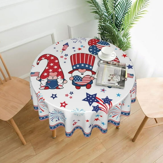 4th of July Patriotic Round Tablecloth 60 Inch Waterproof Polyester Cover for Dinner, Kitchen Parties Celebrate Independence Day in Style