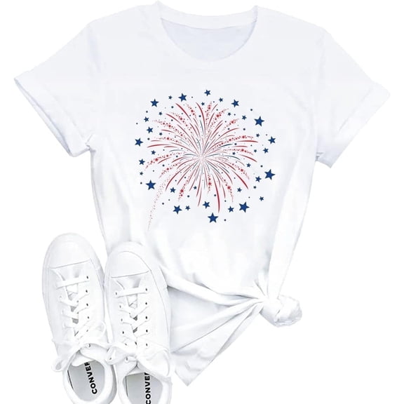 4th of July Patriotic Shirt for Women American Flag Tshirt Red White and Blue USA Flag Stars Tops.