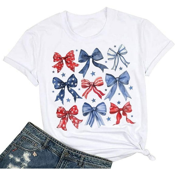 4th of July Patriotic Shirt for Women American Flag Tshirt Red White and Blue USA Flag Stars Tops.