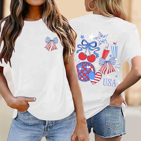 4th of July Patriotic Shirt for Women Funny American Flag Graphic Tee ...