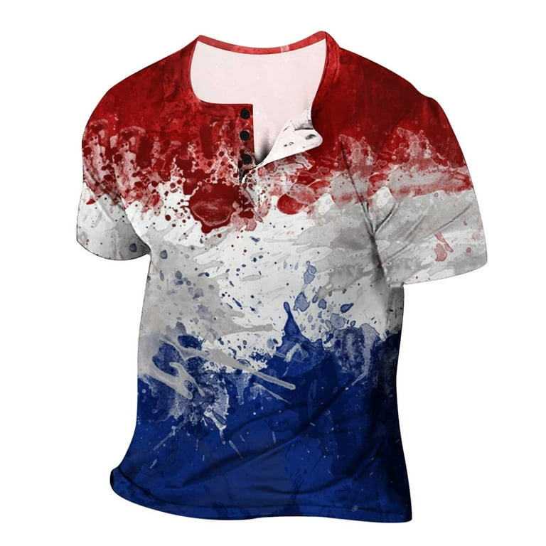 4th of July Patriotic Shirts for Men,V Neck Short Sleeve T Shirt Slim Fit  American Flag Print Muscle Tee Mens Sexy Workout Tops