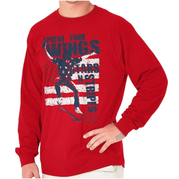 4th of July Patriotic Skateboard Plus Size Long Sleeve Graphic Tee Shirt Brisco Brands 2X