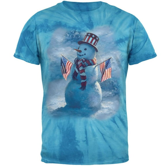 4th of July Patriotic Snowman Mens T Shirt Pinwheel Blue Tie Dye LG