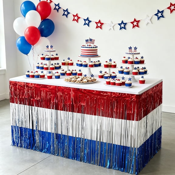 4th of July Patriotic Table Runner 30x108 Inch, Waterproof Stain Resistant Table Decor for Large Party