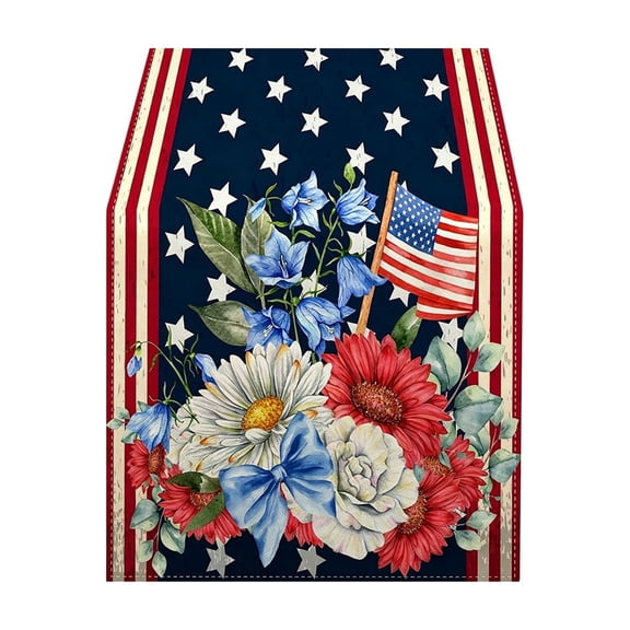4th of July Patriotic Table Runner, 72x13 Inch Linen Red White Blue Decorative Table Linen for Independence Day Dining Party Home Decor