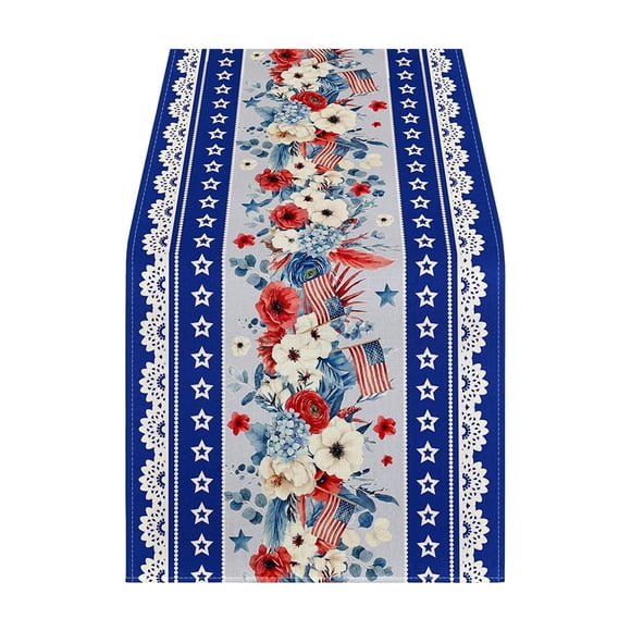 4th of July Patriotic Table Runner, 72x13 Inch Linen Red White Blue Decorative Table Linen for Independence Day Dining Party Home Decor