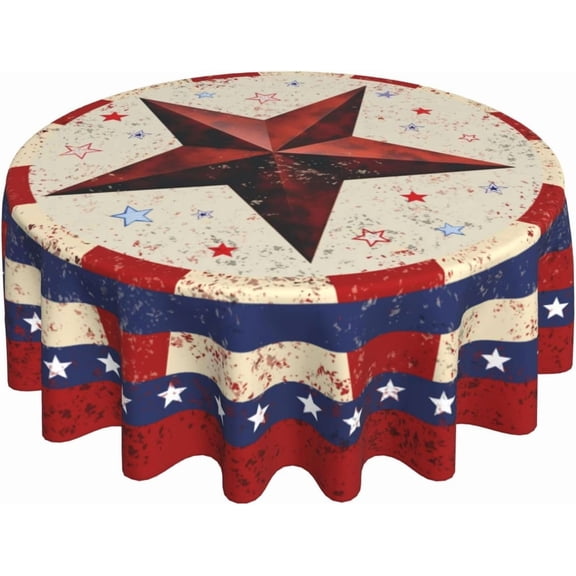 4th of July Patriotic Tablecloth America Round Table Cover Washable Tabletops for Kitchen Dining Decoration 60 Inch