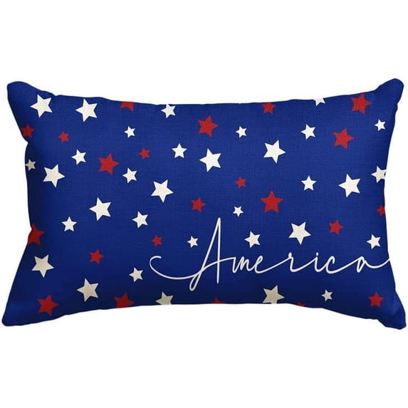 4th of July Patriotic Throw Pillow Cover, 12 x 20 Inch Independence Memorial Day America Stars Cushion Case for Sofa Couch