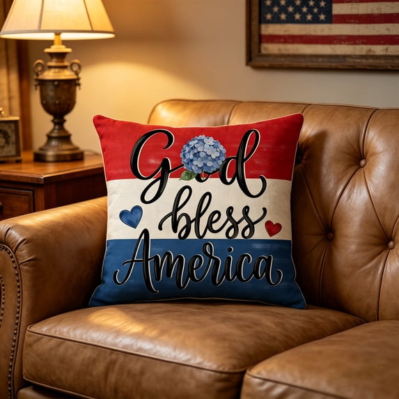 4th of July Patriotic Throw Pillow Covers,Independence Day Cushion Cases,Floral Themed Pillowcases Ideal for Living Room,Bedroom,Porch,Home Decor