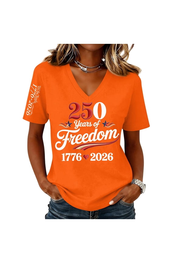 4th of July Patriotic Tshirt Women 250th Anniversary USA Shirts Patriotic American Flag Tops 1776-2026 Shirt Orange L