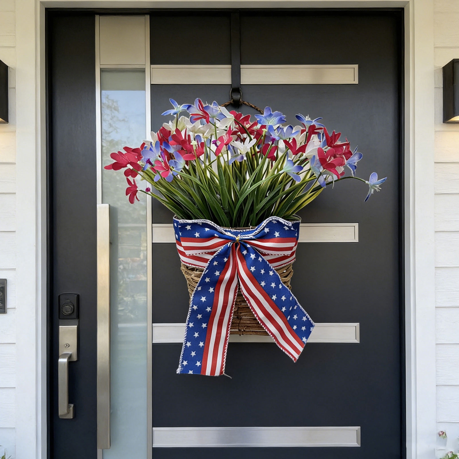 4th of July Patriotic Wreath 35cm Red White Blue Star Wreath with Bow ...