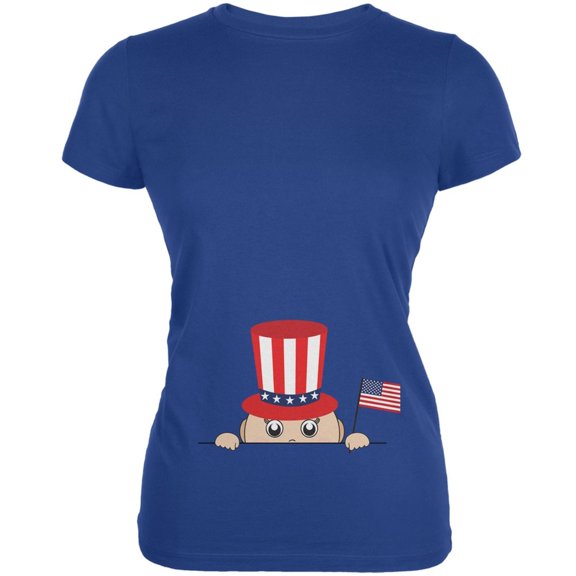 4th of July - Peeking Baby Royal Juniors Soft T-Shirt - Medium