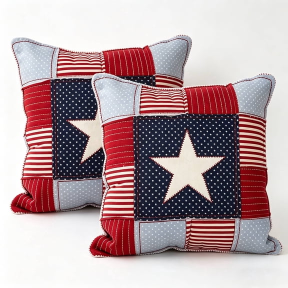 4th of July Pillow 14*14 Inch Memorial Day Independence Day Red Stripe Blue Star Decor Throw Pillows American Flag USA Patriotic Decorations