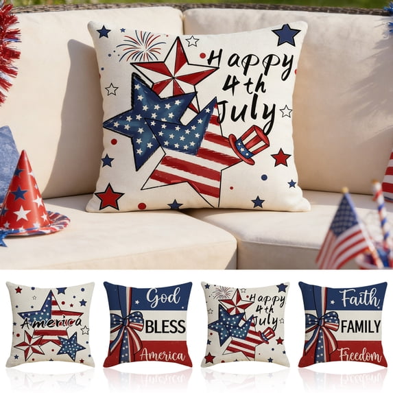 4th of July Pillow Covers 18x18 Linen Blend High Definition Printed Patriotic Throw Pillow Case Independence Day Decorative Cushion Cover by PALIFEUR