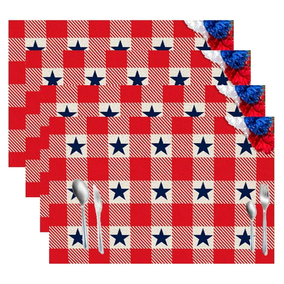 4th of July Placemats Set of 4,Patriotic Memorial Day Placemats for Dining Table, 12 x 18 Inch Non Slip Heat-Resistant Washable Table Mats