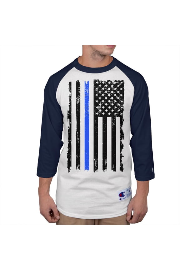 Police Lives Matter Distressed Thin Blue Line Mens Raglan T Shirt