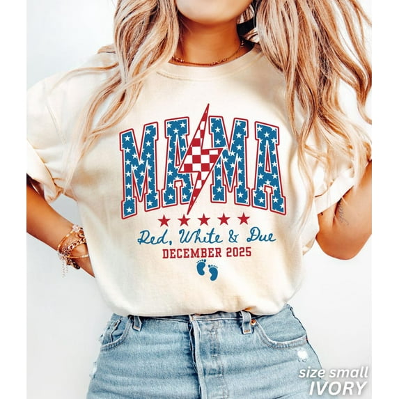 4th of July Pregnancy Announcement Shirt, American Mama, Red White and Due, Patriotic Maternity Tee, July Fourth Shirt for Mom to Be TH240506