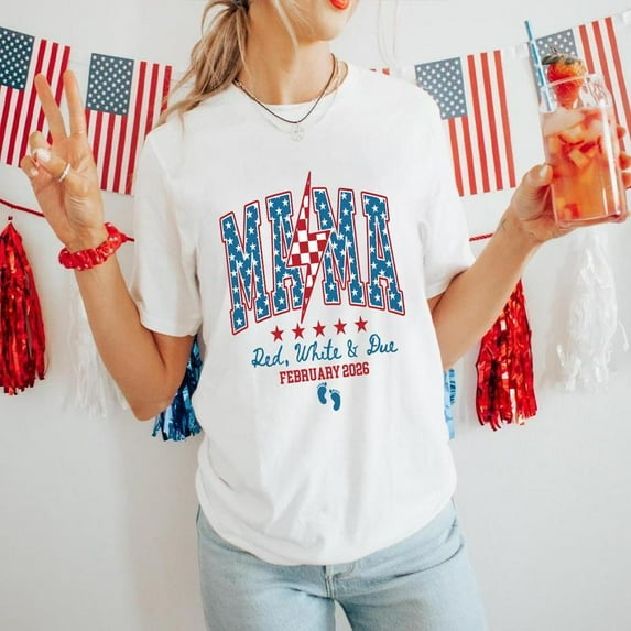 4th of July Pregnancy Announcement Shirt, American Mama, Red White and Due, Patriotic Maternity Tee, July Fourth Shirt for Mom to Be