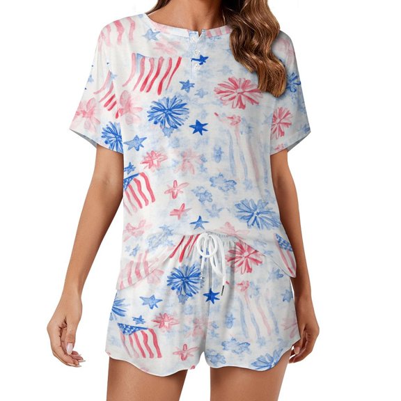 4th of July Print Women'S Pajamas Set Summer Sleepwear Sets 2 Piece Lounge Set
