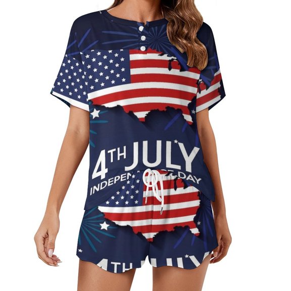 4th of July Print Women'S Pajamas Set Summer Sleepwear Sets 2 Piece Lounge Set