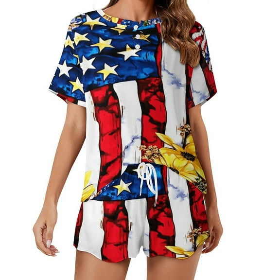 4th of July Print Women'S Pajamas Set Summer Sleepwear Sets 2 Piece Lounge Set