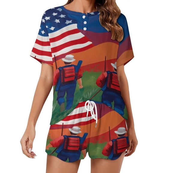 4th of July Print Women'S Pajamas Set Summer Sleepwear Sets 2 Piece Lounge Set