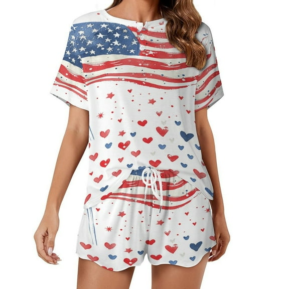 4th of July Print Women'S Pajamas Set Summer Sleepwear Sets 2 Piece Lounge Set