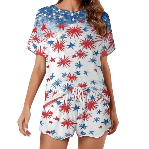 4th of July Print Women'S Pajamas Set Summer Sleepwear Sets 2 Piece Lounge Set