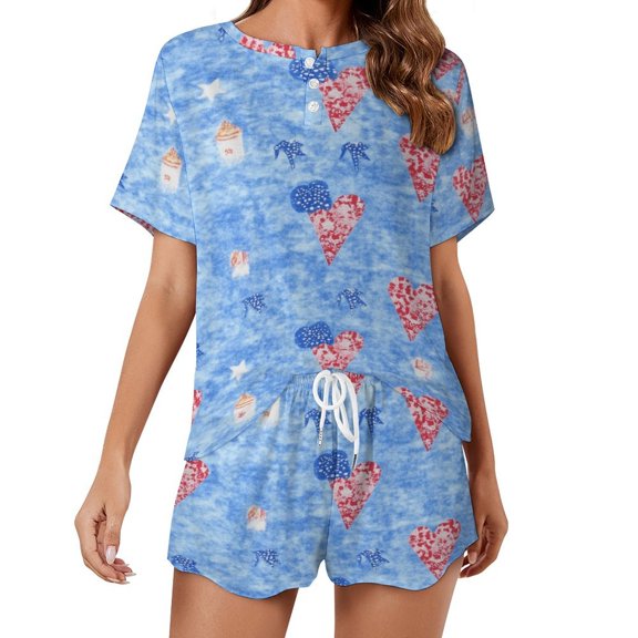 4th of July Print Women'S Pajamas Set Summer Sleepwear Sets 2 Piece Lounge Set