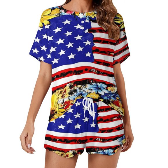4th of July Print Women'S Pajamas Set Summer Sleepwear Sets 2 Piece Lounge Set