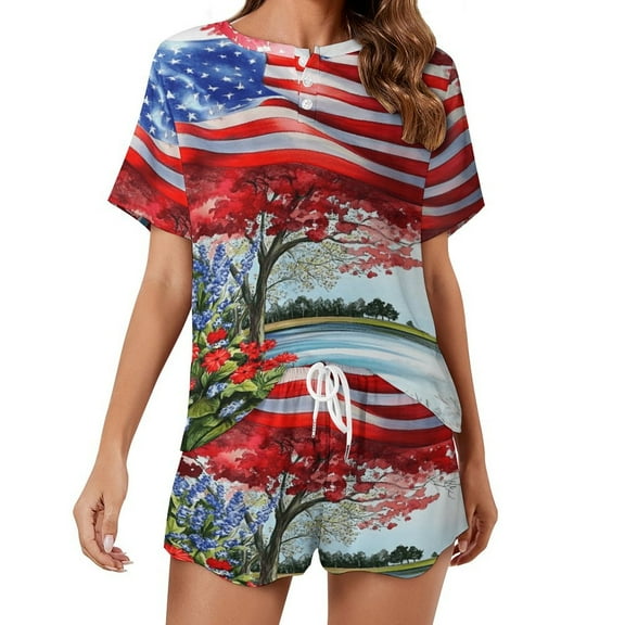 4th of July Print Women'S Pajamas Set Summer Sleepwear Sets 2 Piece Lounge Set