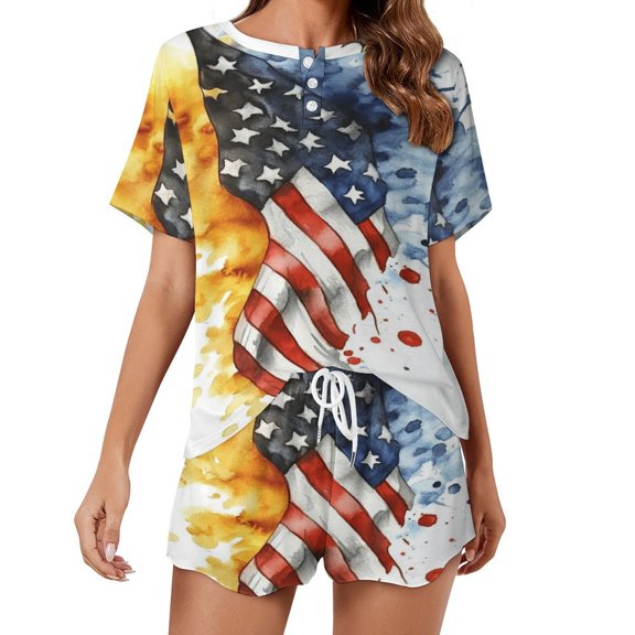 4th of July Print Women'S Pajamas Set Summer Sleepwear Sets 2 Piece Lounge Set