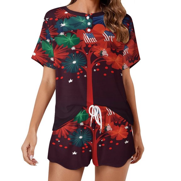 4th of July Print Women'S Pajamas Set Summer Sleepwear Sets 2 Piece Lounge Set