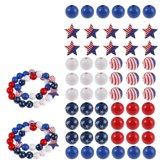 4th of July Printed Beads, USA Flag & Star Pattern Loose Beads for DIY Patriotic Jewelry Making