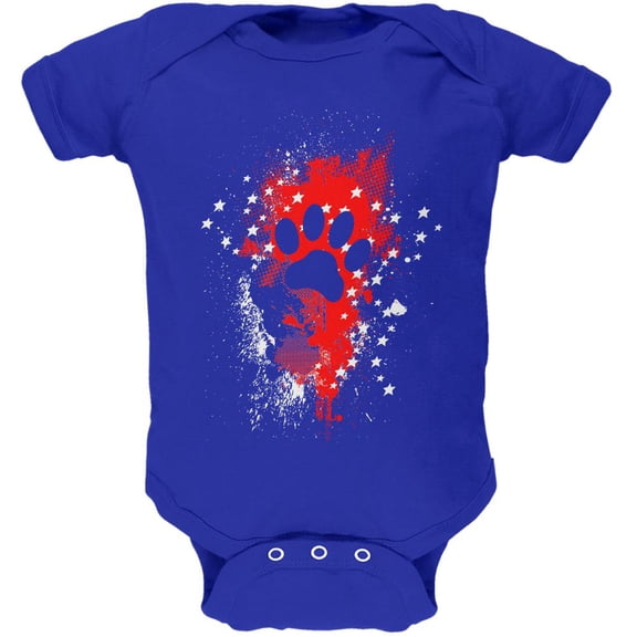 4th of July Puppy Dog Paw Print Stars and Splatters Soft Baby One Piece Royal 18-24 M