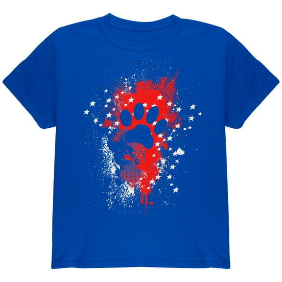 4th of July Puppy Dog Paw Print Stars and Splatters Youth T Shirt Royal YSM